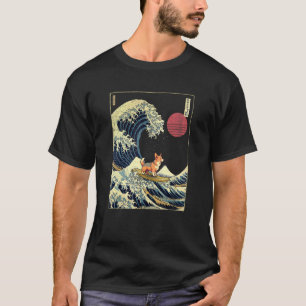 Red Headed Tricolor Corgi Japanese Kanagawa Wave F T-Shirt