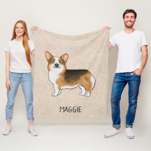 Red Headed Tricolor Pembroke Welsh Corgi And Name Fleece Blanket