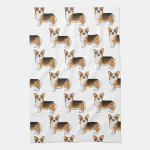 Red Headed Tricolor Pembroke Welsh Corgi Pattern Kitchen Towel