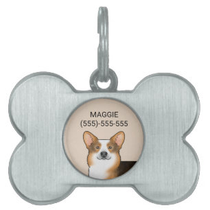 Red Headed Tricolor Pembroke Welsh Corgi Portrait Pet ID Tag