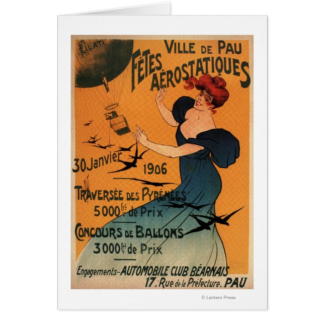 Red-Headed Woman Awaits Balloons Birds Poster (Front)