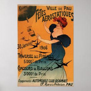 Red-Headed Woman Awaits Balloons Birds Poster