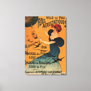 Red-Headed Woman Awaits Balloons Birds Poster Canvas Print