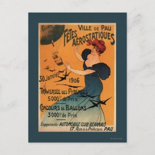 Red-Headed Woman Awaits Balloons Birds Poster Postcard