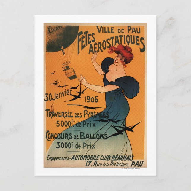 Red-Headed Woman Awaits Balloons Birds Poster Postcard (Front)