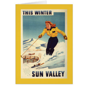 Red-headed Woman Smiling and Skiing Poster