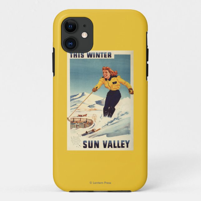 Red-headed Woman Smiling and Skiing Poster Case-Mate iPhone Case (Back)