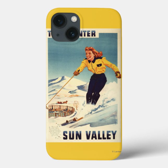 Red-headed Woman Smiling and Skiing Poster Case-Mate iPhone Case (Back)
