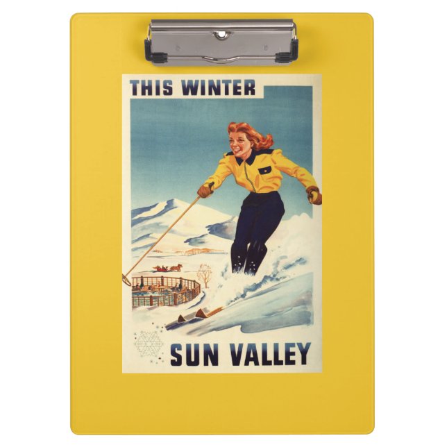 Red-headed Woman Smiling and Skiing Poster Clipboard (Front)