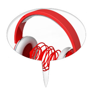 Red headphones with sound waves cake pick