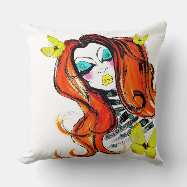Red Heads Love Butterflies Throw Pillow (Front)