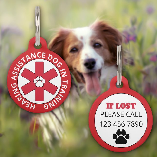Red Hearing Assistance Dog In Training Pet Tag (Creator Uploaded)