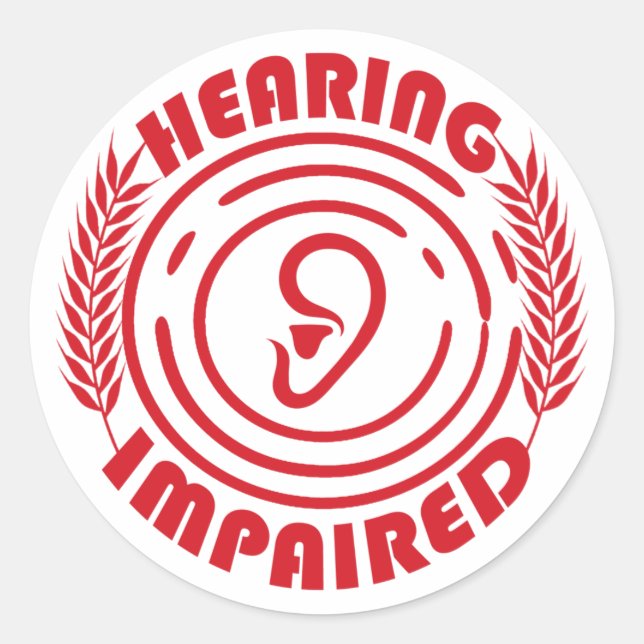 Red - Hearing impaired Classic Round Sticker (Front)