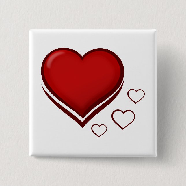 Red Heart 2 Inch Square Button (Front)