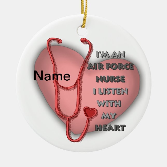 Red Heart Air Force Nurse Ceramic Ornament (Front)