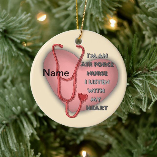 Red Heart Air Force Nurse Ceramic Ornament (Tree)