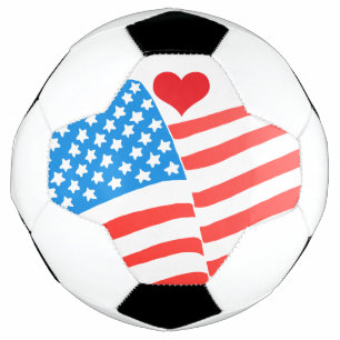 Red Heart and American Flag Design Soccer Ball