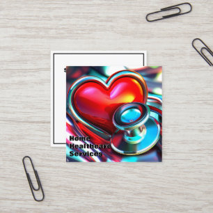 Red Heart and Chrome Stethoscope Healthcare Square Business Card