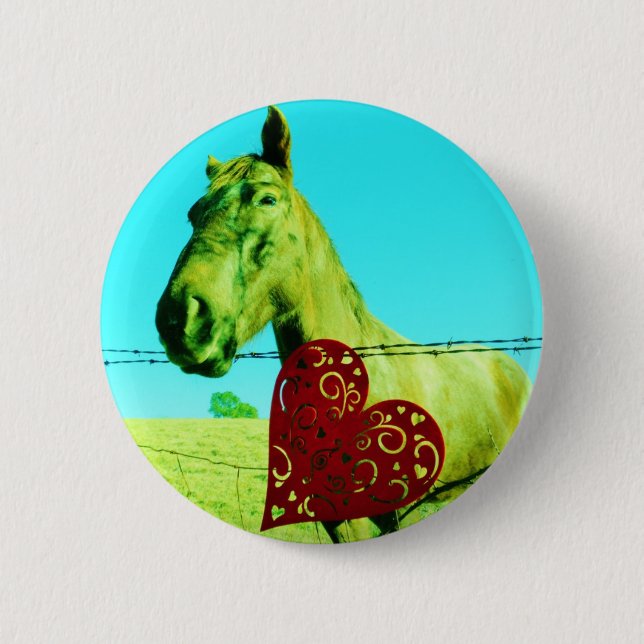 Red Heart and  Horse 2 Inch Round Button (Front)