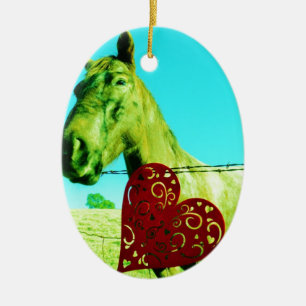 Red Heart and Horse Ceramic Ornament