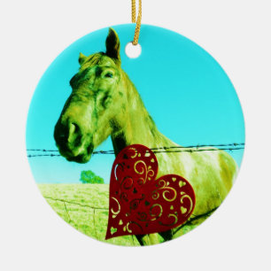 Red Heart and Horse Ceramic Ornament