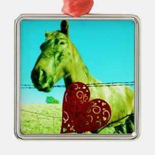 Red Heart and Horse Metal Ornament