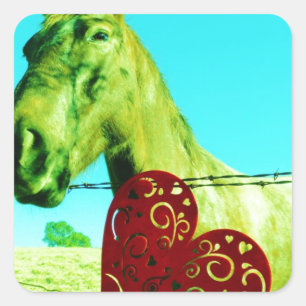 Red Heart and Horse Square Sticker