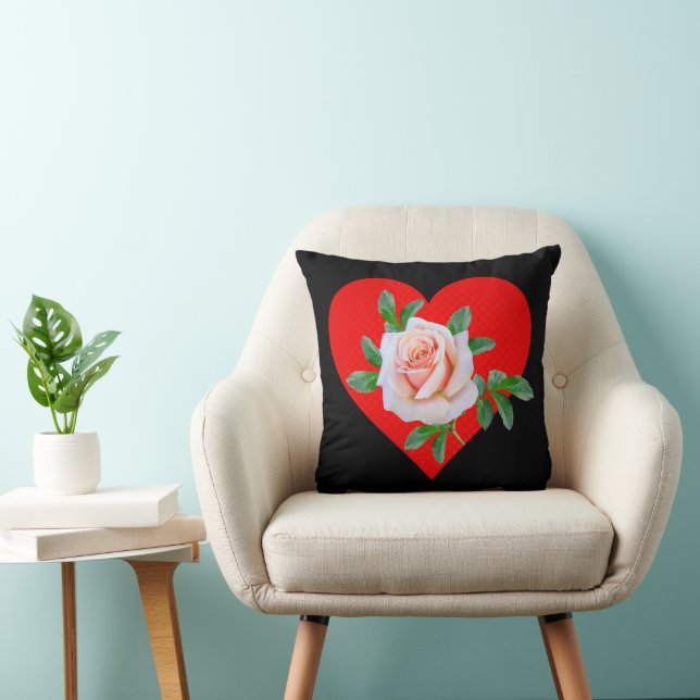RED HEART AND ROSE FOR VALENTINES DAY THROW PILLOW (Chair)