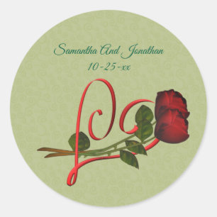 Red Heart And Roses Personalized Wedding Classic Round Sticker