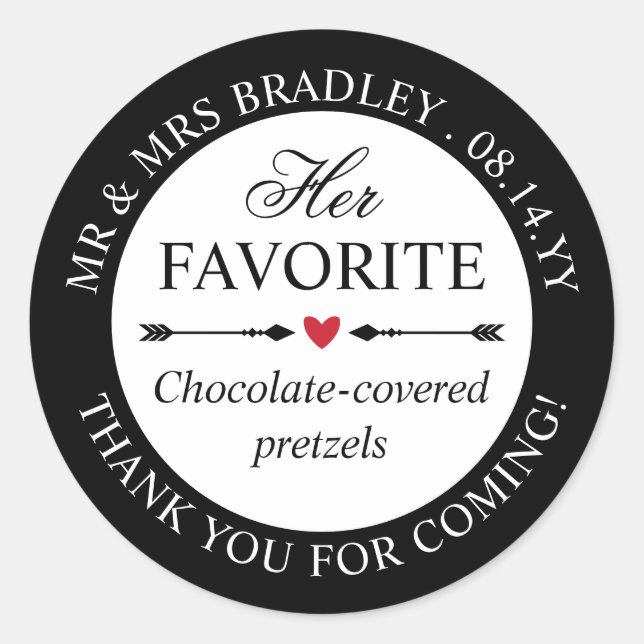 Red Heart Arrows Her Favourite Wedding Candy Favou Classic Round Sticker (Front)