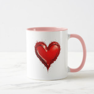 Red heart artistic passion painting effect. mug