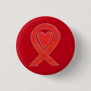 Red Heart Awareness Ribbon Art Pendant Buttons