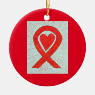 Red Heart Awareness Ribbon Custom Art Ornaments