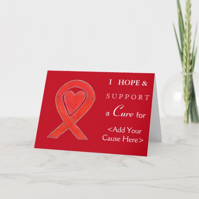 Red Heart Awareness Ribbon Custom Cause Note Cards (Front)