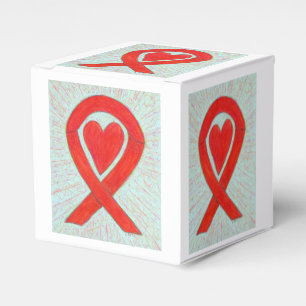 Red Heart Awareness Ribbon Take Out Favour Box