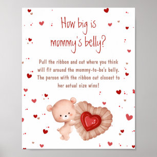 Red Heart Baby Shower How Big Is Mommy's Belly Poster