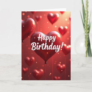 Red Heart Balloon Birthday Card