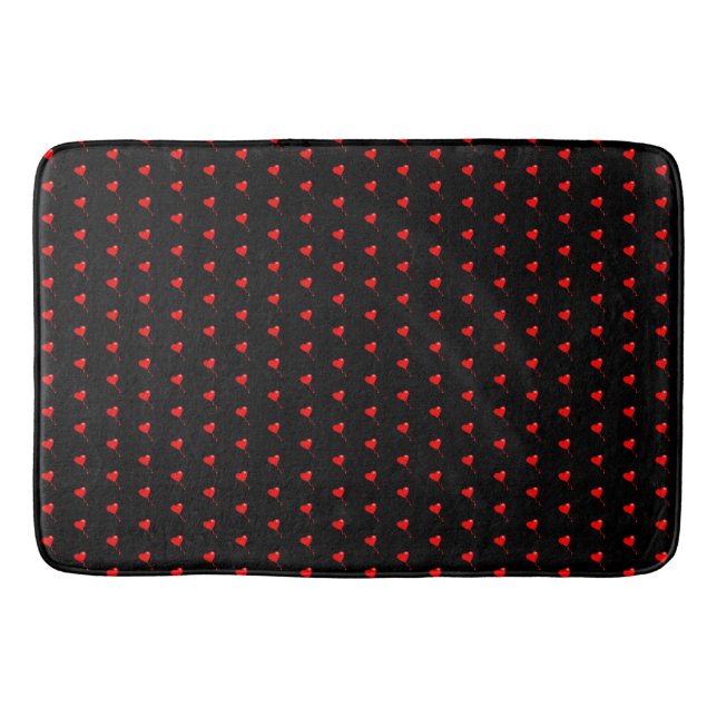 Red Heart Balloon Pattern Black Background Bath Mat (Front)