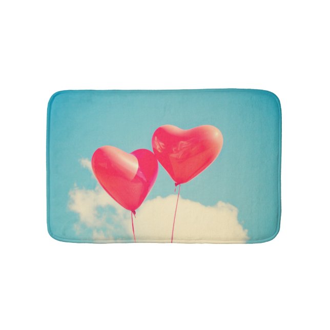 Red Heart Balloons Against Cloudy Sky Bath Mat (Front)