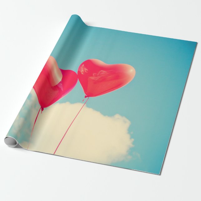 Red Heart Balloons Against Cloudy Sky Wrapping Paper (Unrolled)