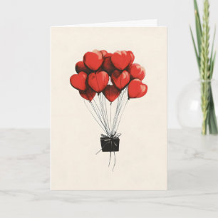 Red Heart Balloons Gift Holiday Card