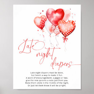 Red Heart Balloons Late Night Diapers Game Poster