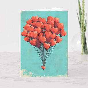 Red Heart Balloons Love Holiday Card