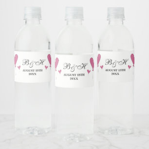 Red heart balloons personalized wedding water bottle label