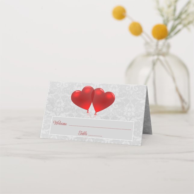 Red Heart Balloons Reception Place Card (Front)