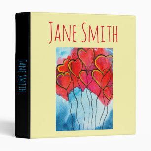 Red heart balloons Valentine watercolor Binder