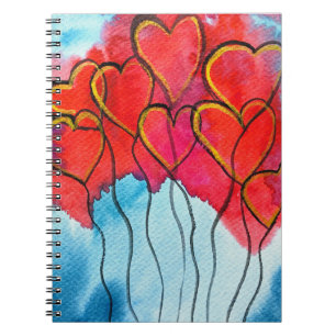 Red heart balloons Valentine watercolor Notebook