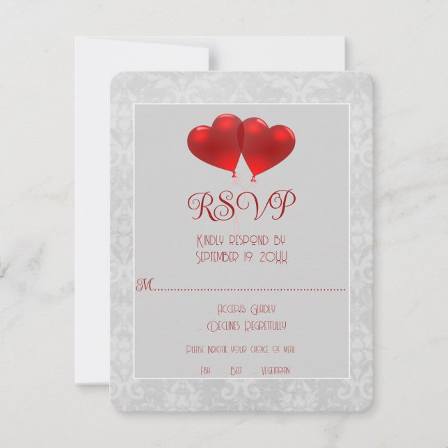 Red Heart Balloons Wedding RSVP Card (Front)