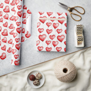 Red Heart Balloons  Wrapping Paper