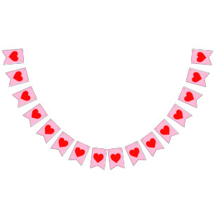 Red Heart Beat Pastel Pink Bunting Flags